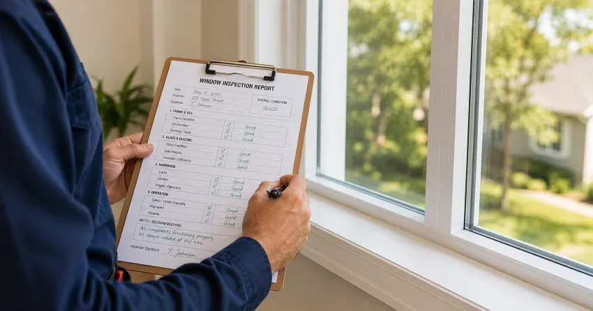 technician inspecting window seal and frame in Dominion Gardens, Georgetown