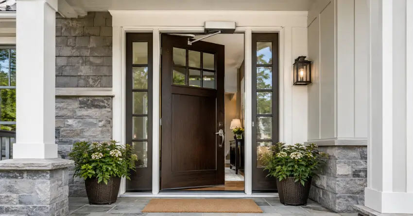 residential automatic door opener installed on exterior entry door in Trafalgar Country, Georgetown
