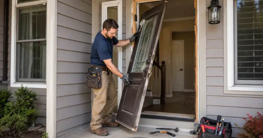old exterior door being removed for replacement in Ballinafad, Georgetown