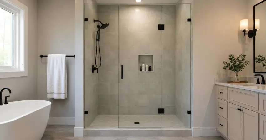 new frameless glass shower door installed in Stewart