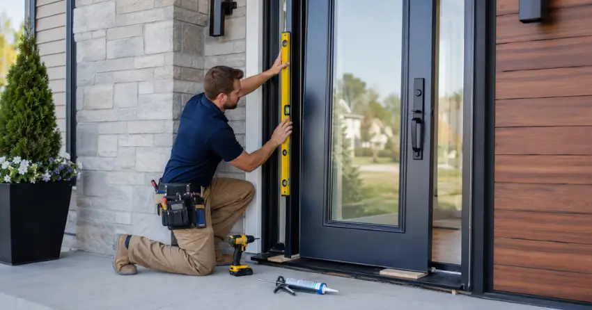 glass outside door installation with energy-efficient double-pane glazing in Stewart Maclaren, Georgetown