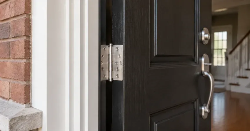 technician repairing a front door lock and frame in Bannockburn, Georgetown